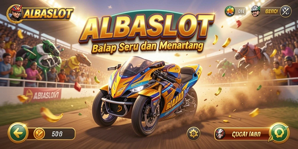 Tampilan gameplay seru di ALBASLOT saat balapan.