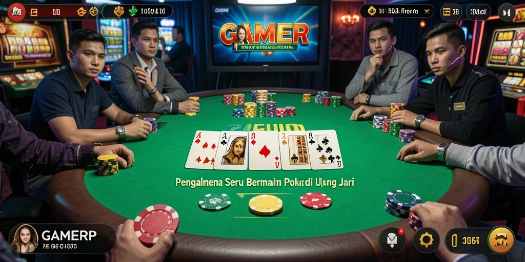 Screenshot GAMERP menunjukkan gameplay Poker yang seru dan menegangkan.
