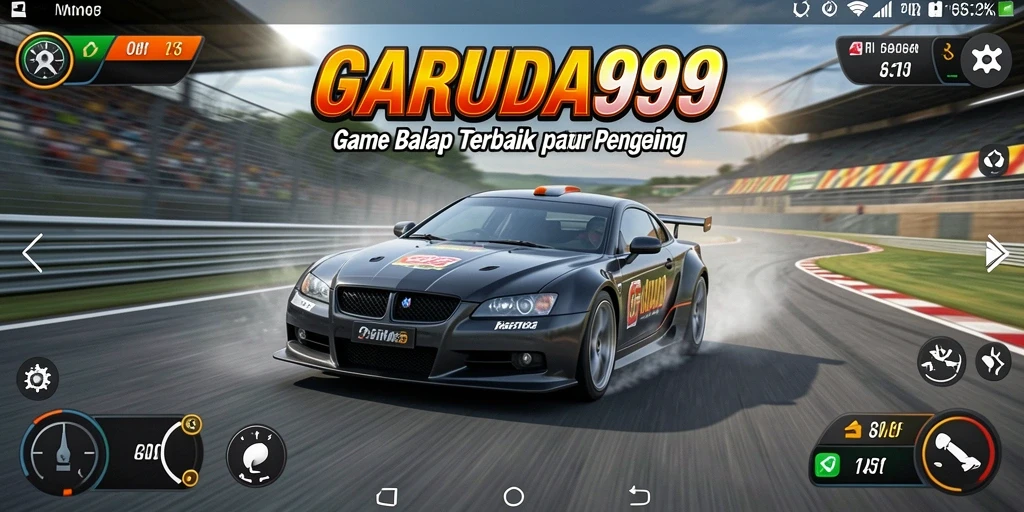 Gameplay Racing GARUDA999 dengan mobil melaju cepat.