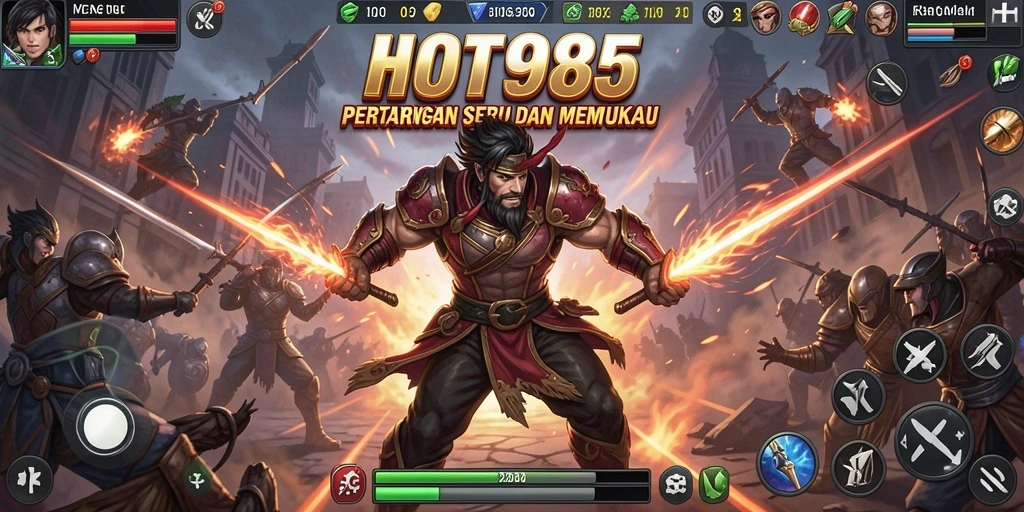 Screenshot HOT985 menampilkan pertarungan seru dengan efek visual yang memukau.