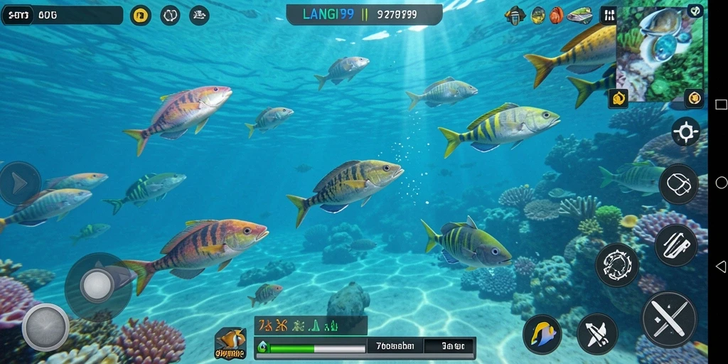 Screenshot menunjukkan aksi seru dalam menembak ikan di LANGIT99.