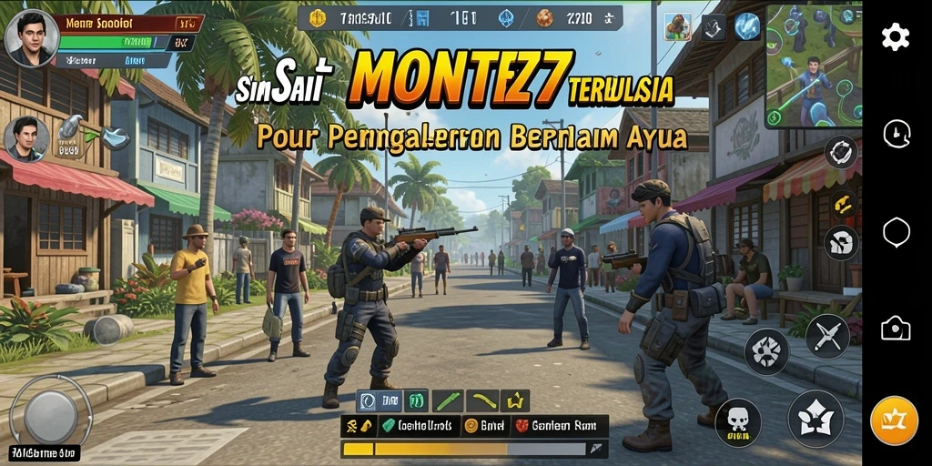 Tampilan gameplay <strong>MONTE77</strong> dengan interaksi karakter yang menarik.