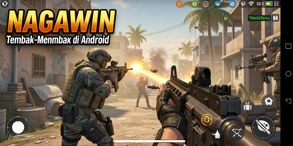 Gameplay mendebarkan dalam NAGAWIN, aksi tembak-menembak yang intens.