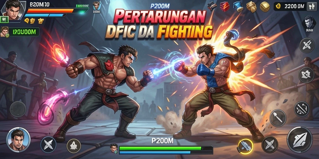 Screenshot P200M menampilkan aksi pertarungan yang intens dan karakter-karakter dinamis.