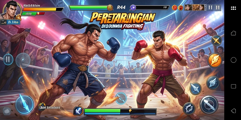 Gameplay seru RR44 dengan karakter bertarung intens dan grafik menawan.